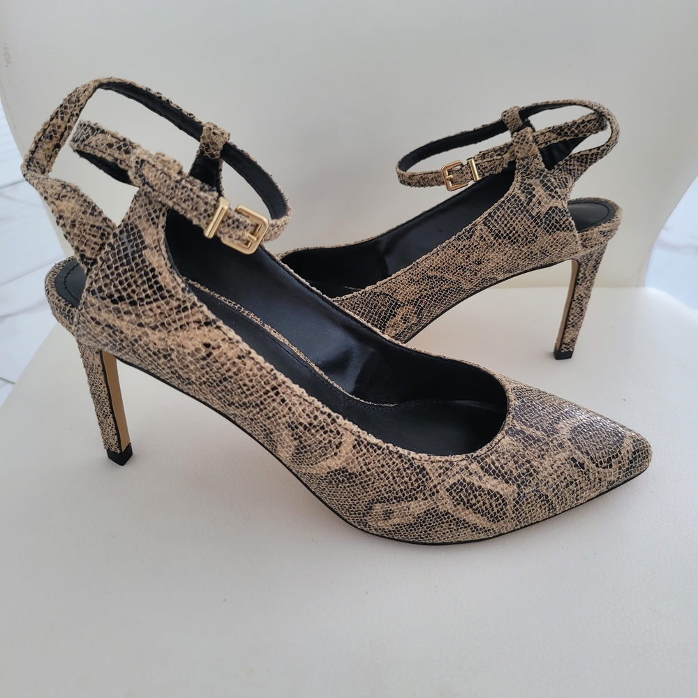 Express Womens Slingback Pump Multicolor Snake Skin Print Stiletto Heel Sz 7 M
